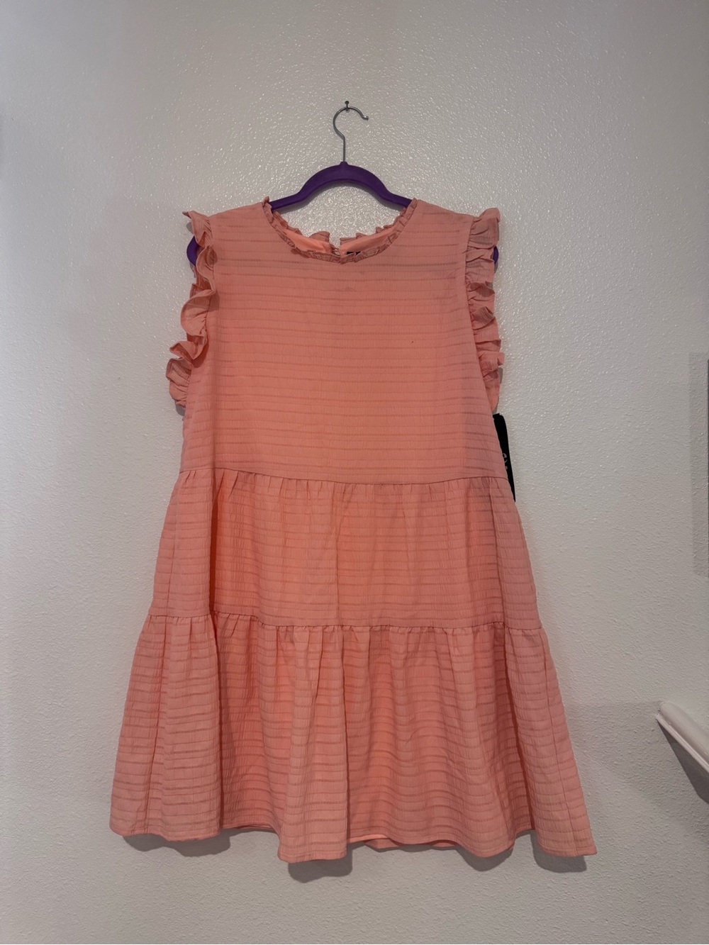 Coral Pink Tiered Mini Dress with Ruffle Shoulders